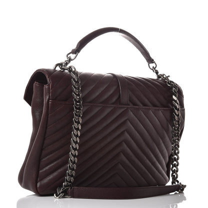 Saint Laurent Sheepskin Matelasse Chevron Monogram Large College Satchel Amaranto 2 of 10