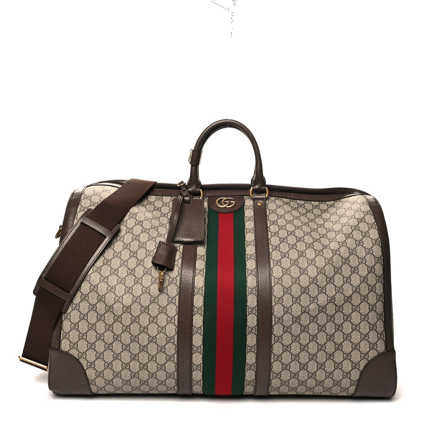 GG Supreme Monogram Textured Dollar Calfskin Web Large Savoy Duffle Bag Beige Ebony New Acero