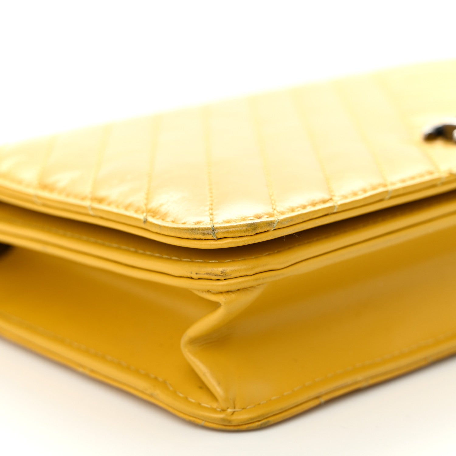 Chanel Glazed Calfskin Quilted Coco Boy Wallet On Chain WOC Dark Yellow 10 of 12