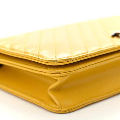Chanel Glazed Calfskin Quilted Coco Boy Wallet On Chain WOC Dark Yellow 10 of 12