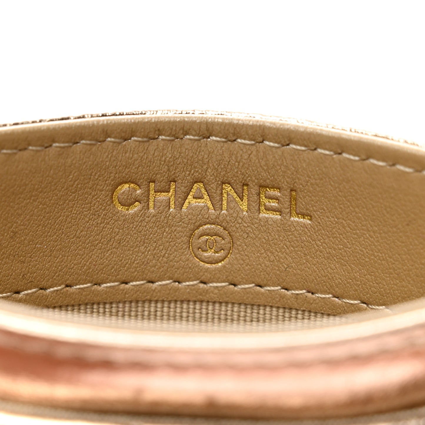 Metallic Lambskin Quilted Chanel 19 Card Holder Gold