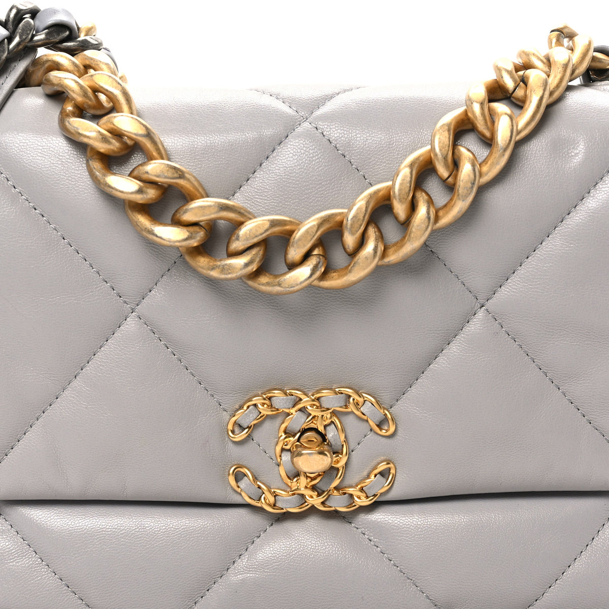 Lambskin Quilted Large Chanel 19 Flap Grey