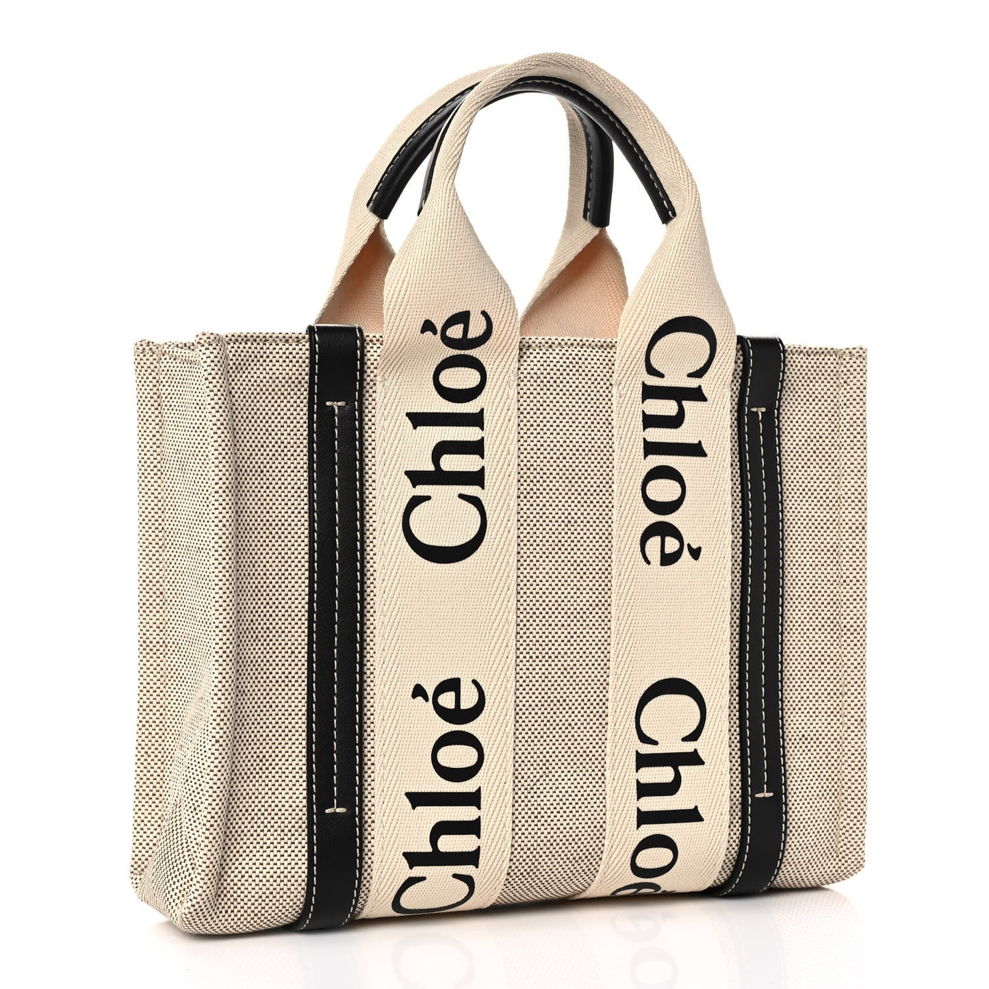 Cotton Calfskin Small Woody Ribbon Tote White