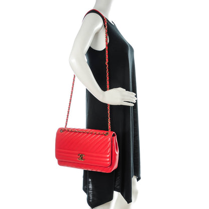 Chanel Shiny Goatskin Diagonal Quilted Medium Flap Red 2 of 8