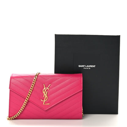 Saint Laurent Grain De Poudre Matelasse Chevron Monogram Chain Wallet Hot Pink 9 of 9