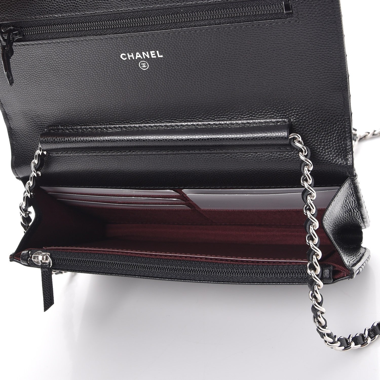 Chanel Caviar Chevron Quilted Wallet On Chain WOC Black 5 of 9