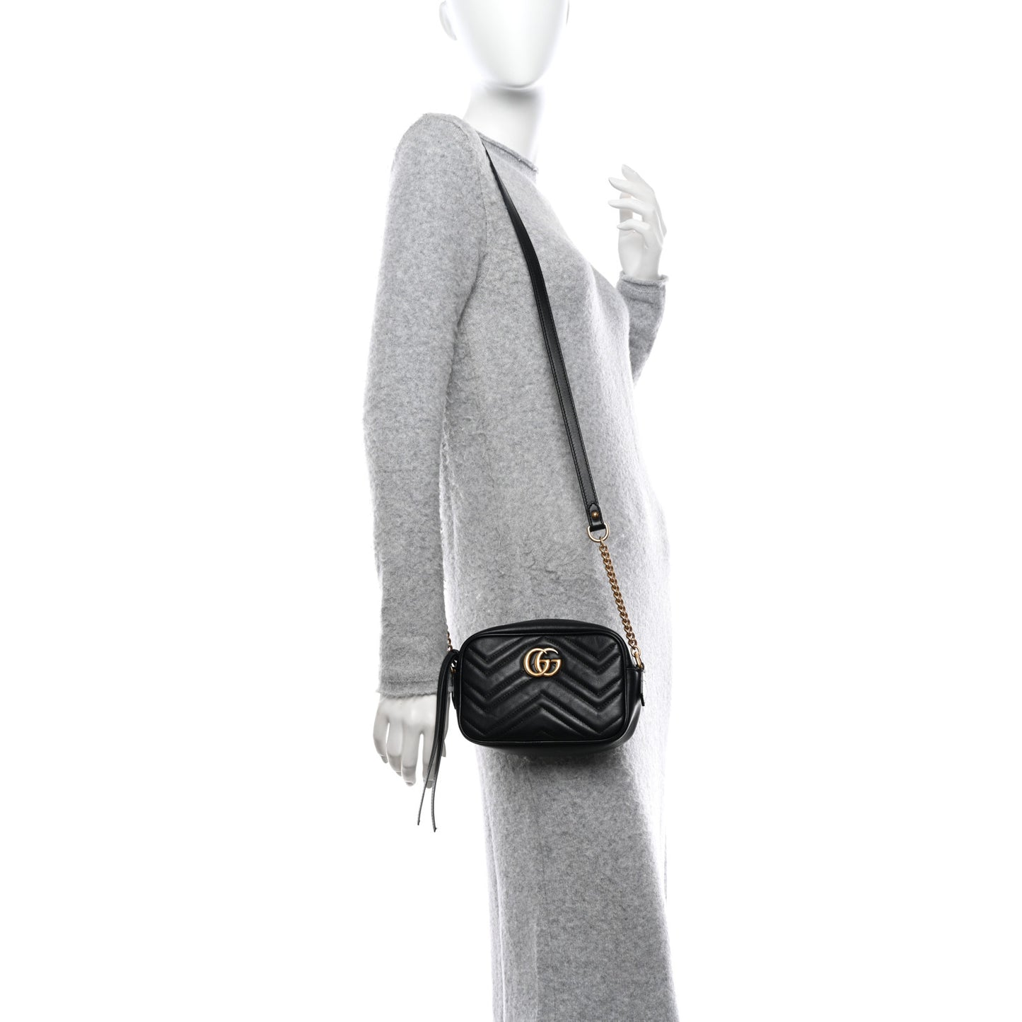 Calfskin Matelasse Mini GG Marmont Chain Shoulder Bag Black