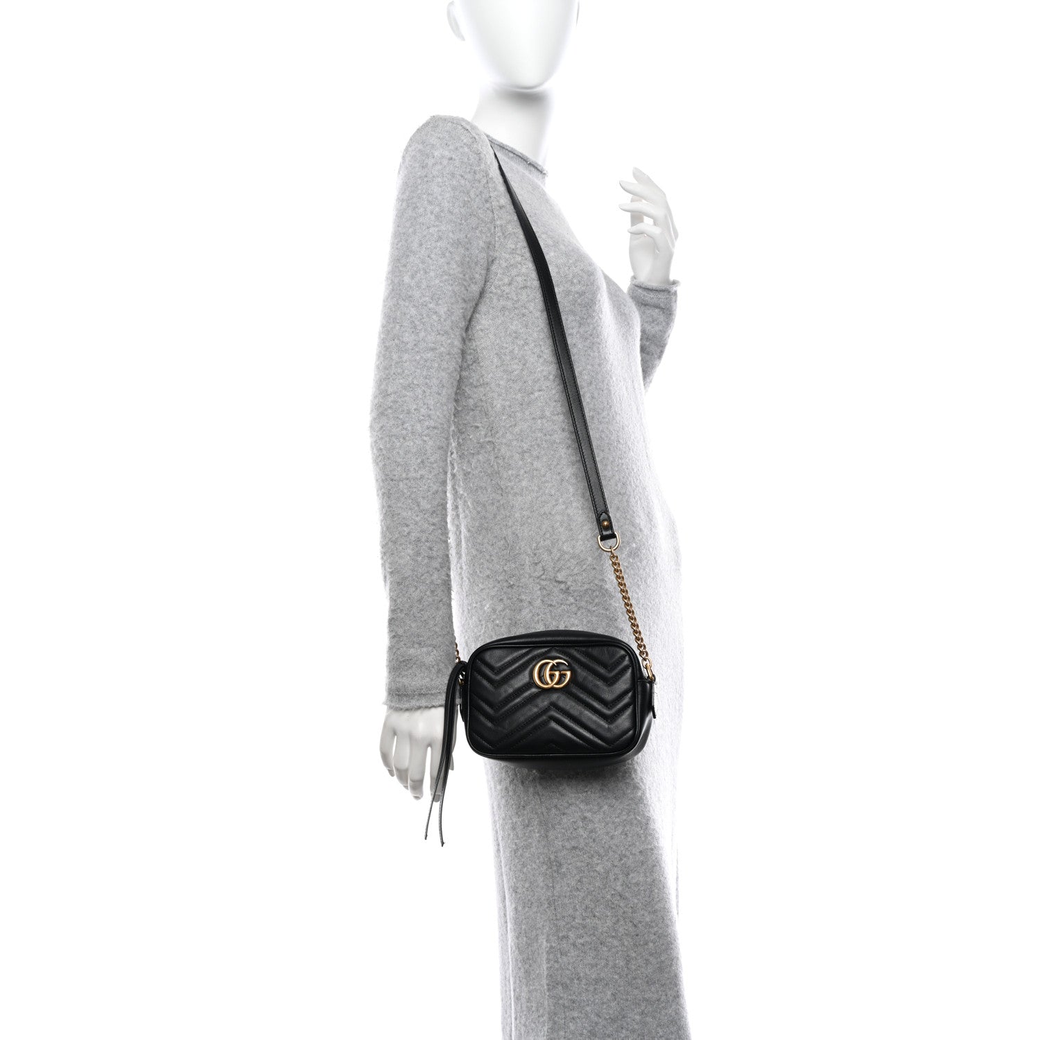 Gucci Calfskin Matelasse Mini GG Marmont Chain Shoulder Bag Black 2 of 12