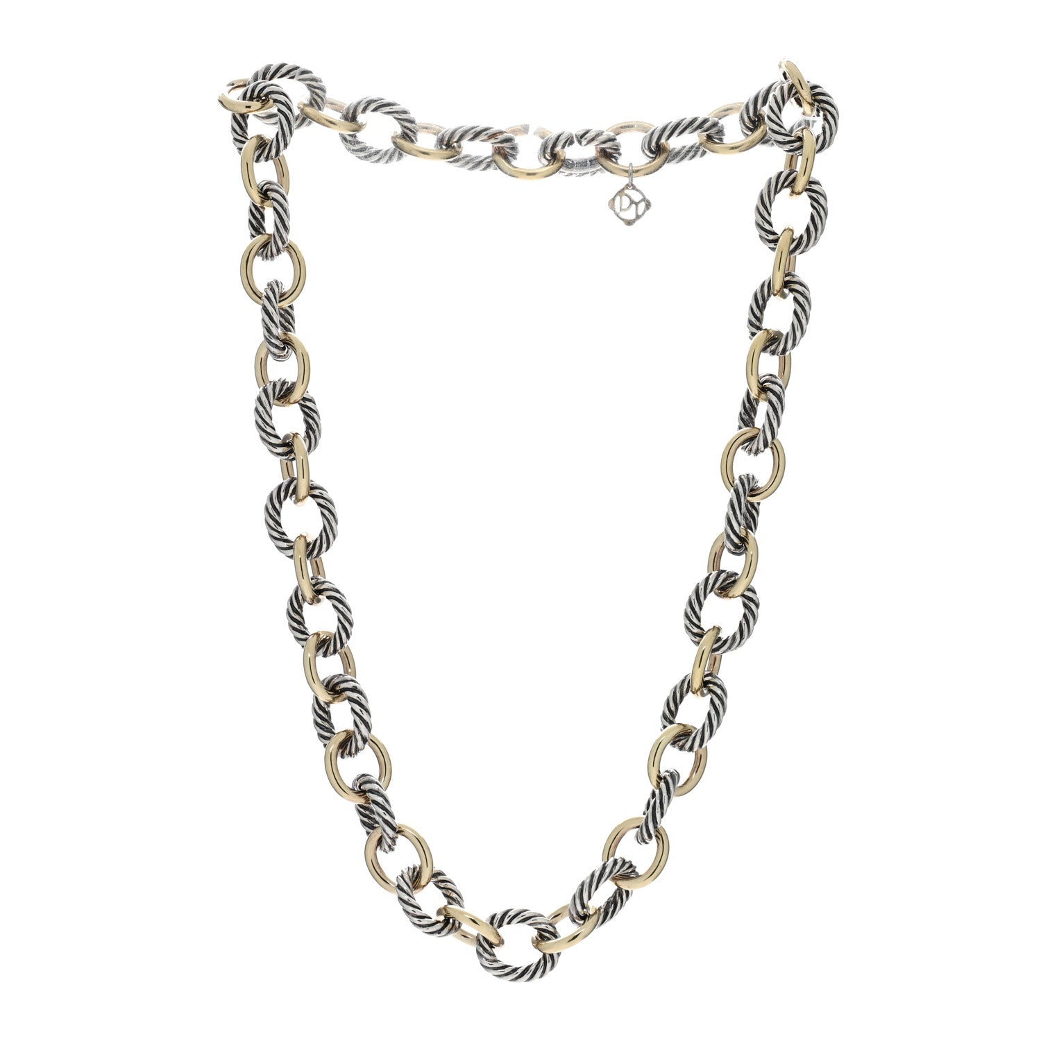 David Yurman Sterling Silver 18K Yellow Gold 12mm Large Oval Link Necklace 2 of 4