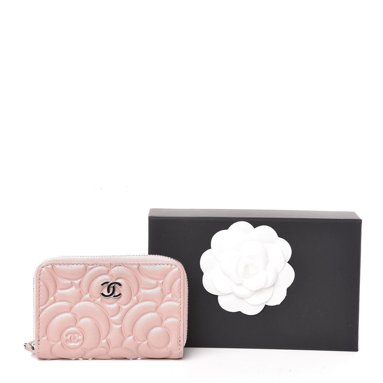 Chanel Goatskin Camellia Embossed Zip Coin Purse Light Pink 8 of 8