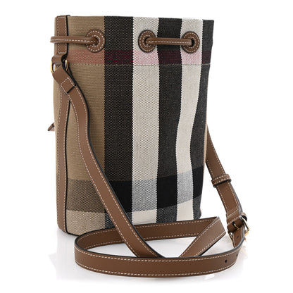 Burberry Giant Check Canvas Small Bucket Bag Taupe Brown 3 of 10