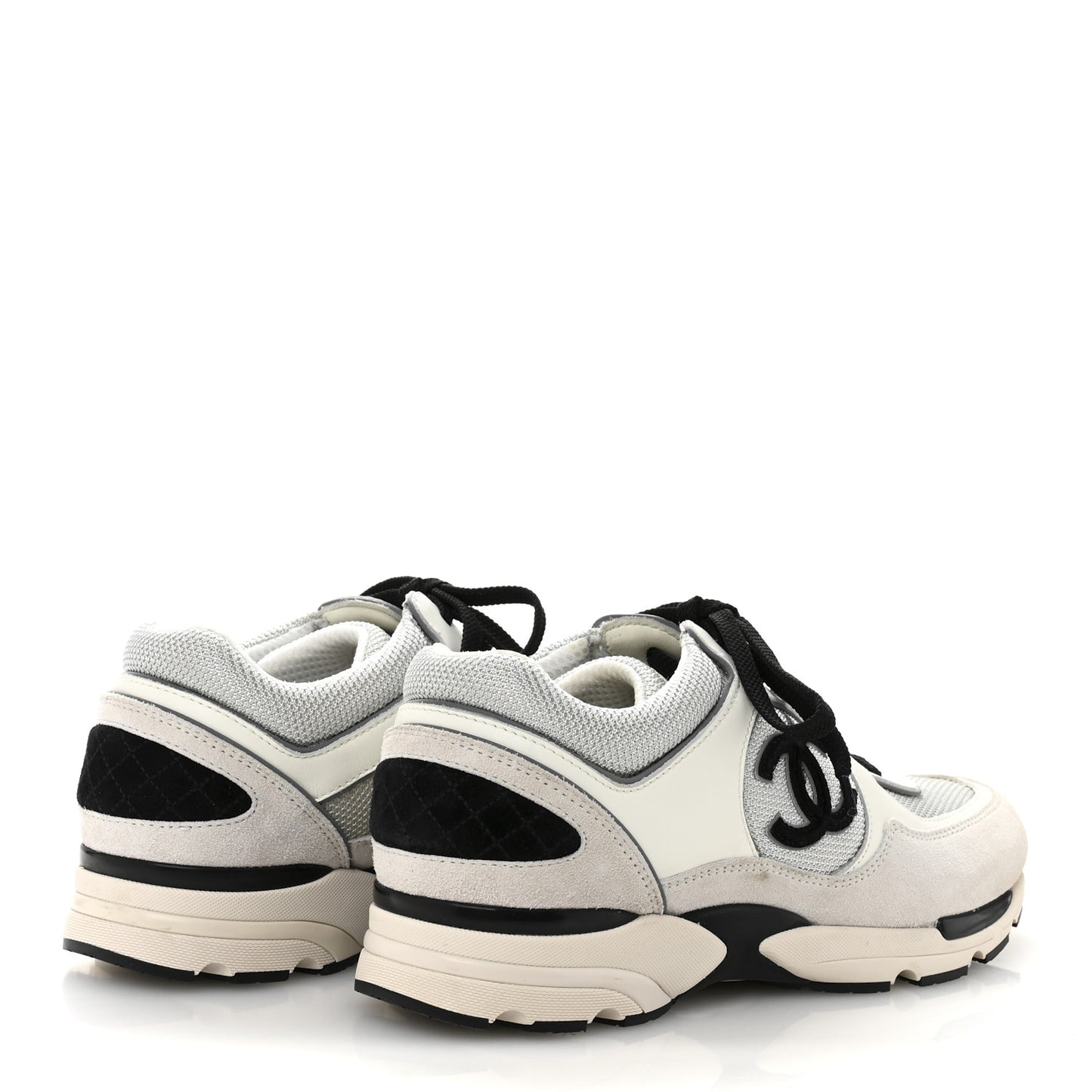 Calfskin Fabric Womens CC Sneakers 39.5 White Silver Light Grey
