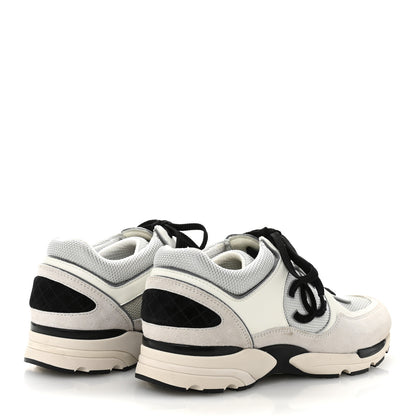 Chanel Calfskin Fabric Womens CC Sneakers 39.5 White Silver Light Grey 5 of 11