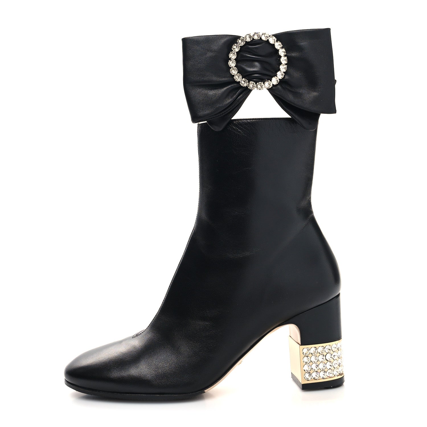 Gucci Nappa Removable Bow Candy Ankle Boots 37.5 Black 1 of 7