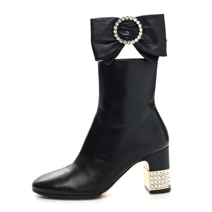 Gucci Nappa Removable Bow Candy Ankle Boots 37.5 Black 1 of 7