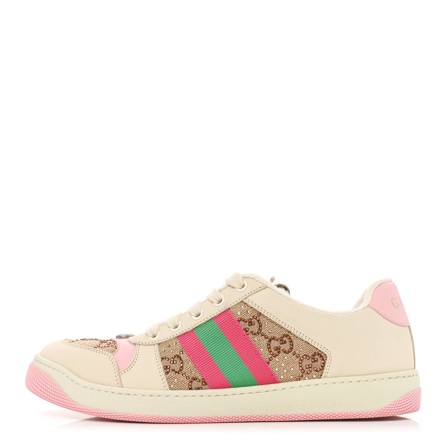Gucci Calfskin GG Supreme Crystals Web Screener Sneakers 40 Beige Ebony Wild Rose 1 of 8