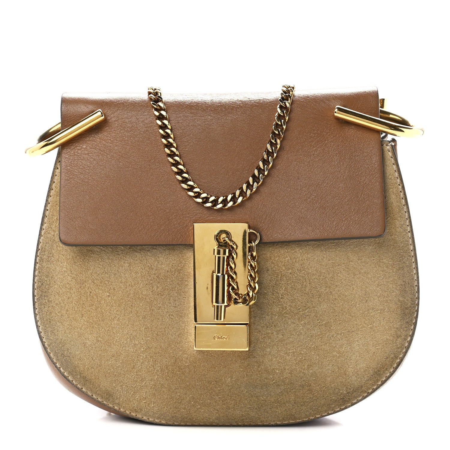 Chloe Suede Smooth Calfskin Drew Shoulder Bag Milky Coffee 1 of 12