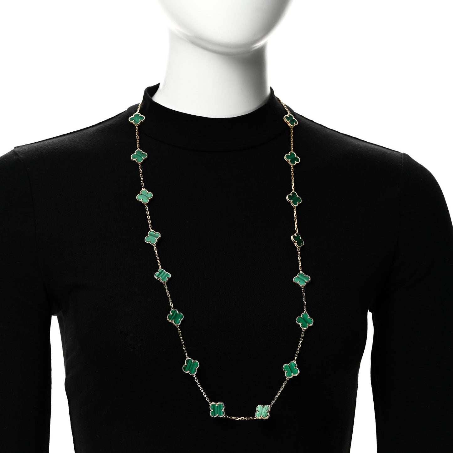 18K Yellow Gold Malachite 20 Motifs Vintage Alhambra Necklace