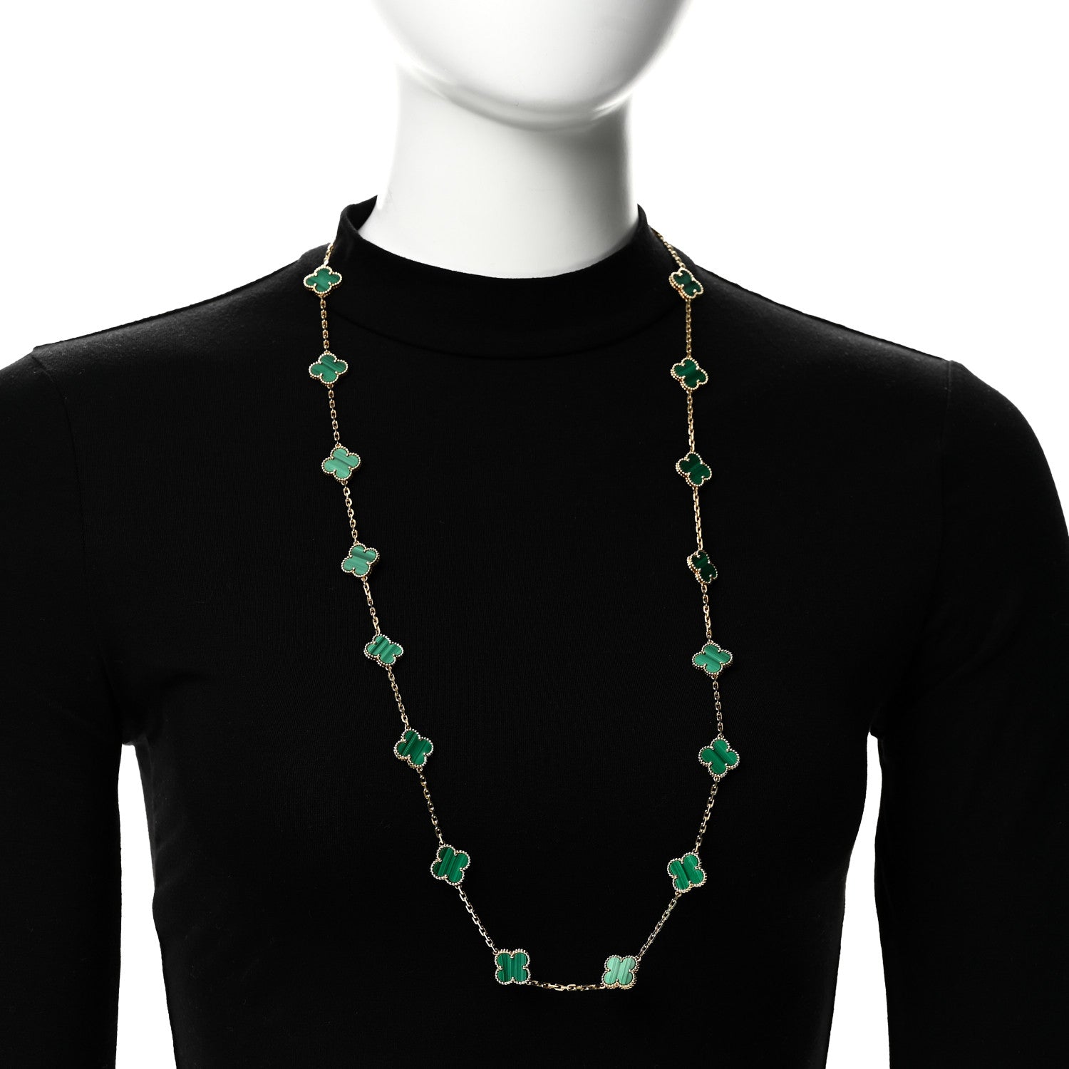 Van Cleef & Arpels 18K Yellow Gold Malachite 20 Motifs Vintage Alhambra Necklace 2 of 6