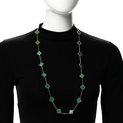 Van Cleef & Arpels 18K Yellow Gold Malachite 20 Motifs Vintage Alhambra Necklace 2 of 6