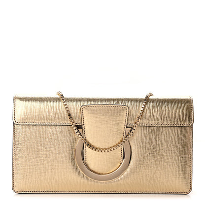 Salvatore Ferragamo Metallic Hammered Calfskin Thalia Clutch With Chain Gold 1 of 14