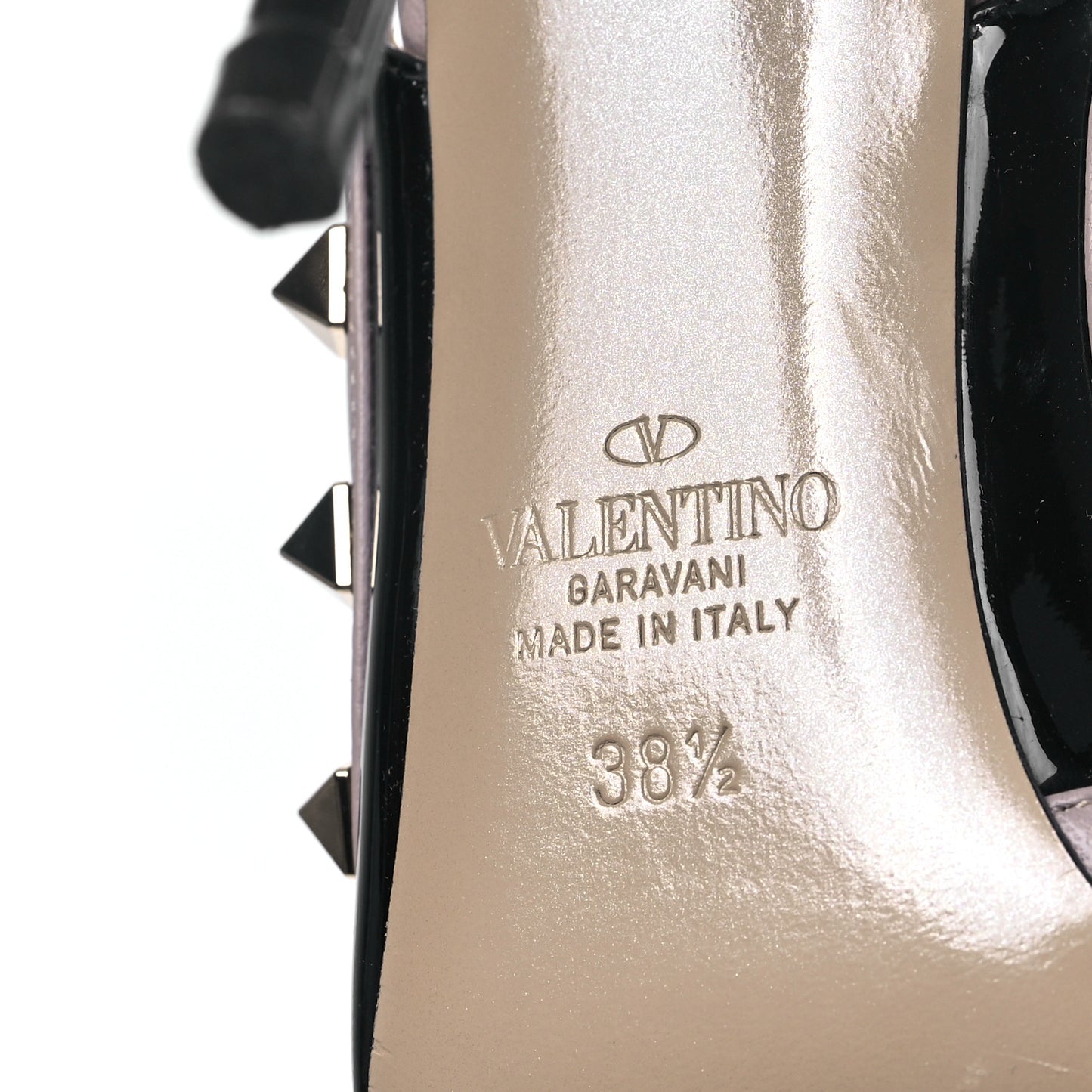 Patent Nappa Rockstud Ankle Strap 100mm Pumps 38.5 Black Poudre