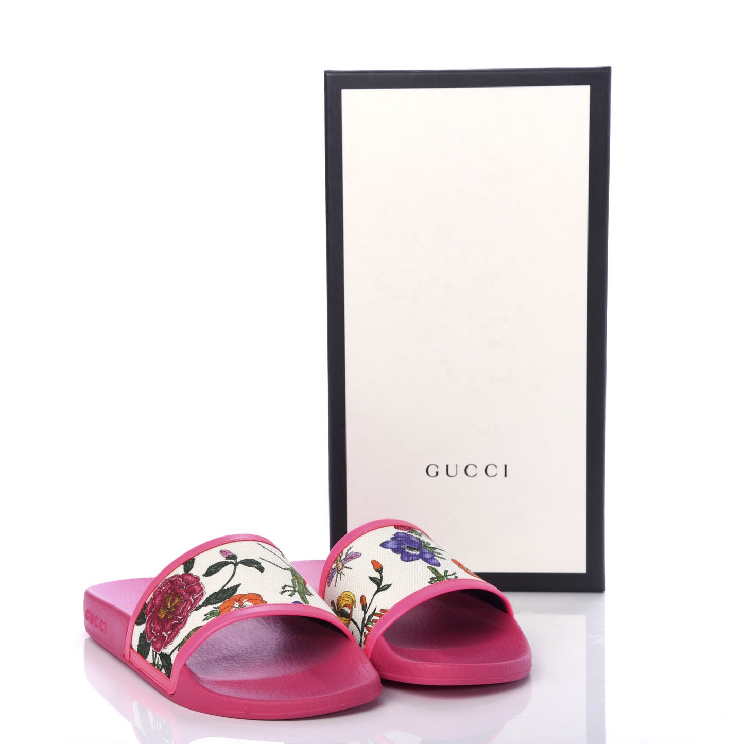 Canvas Flora Print Slide Sandals 37 Fluorescent Fuchsia