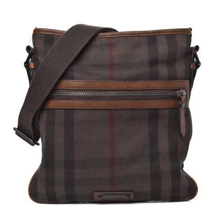 Burberry Overdyed Canvas House Check Flat Crossbody Messenger Bag Dark Brown 1 of 11