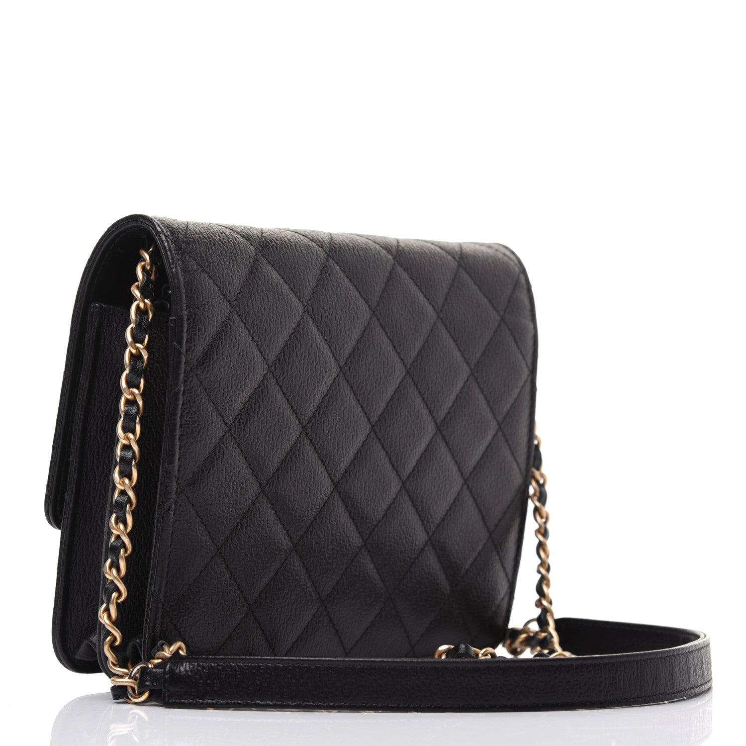 Chanel Letter Calfskin Embossed Quilted Square Wallet On Chain WOC Black 3 of 16