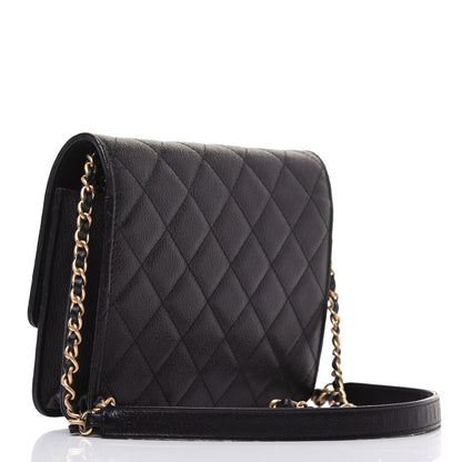 Chanel Letter Calfskin Embossed Quilted Square Wallet On Chain WOC Black 3 of 16