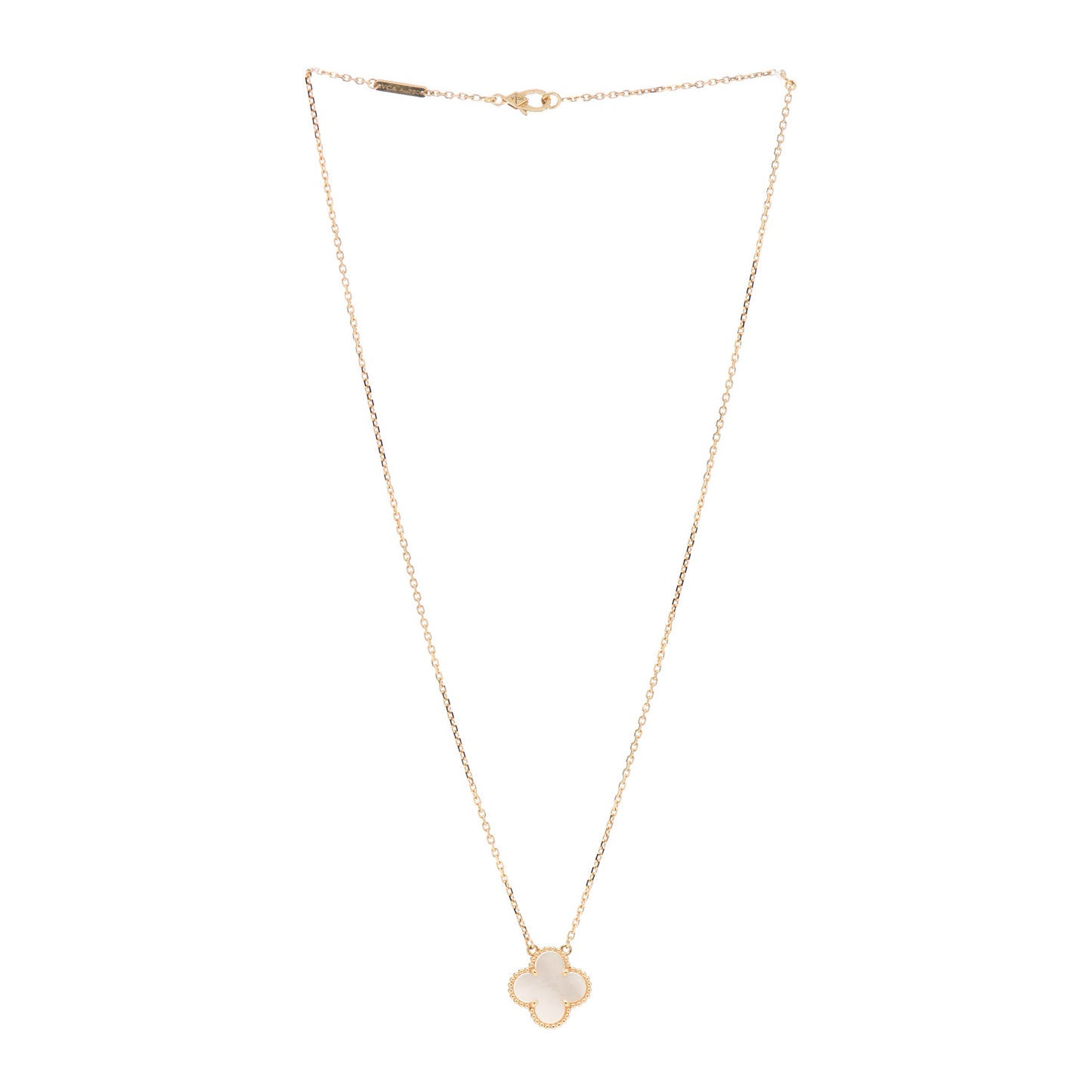 18K Yellow Gold Mother of Pearl Vintage Alhambra Pendant Necklace
