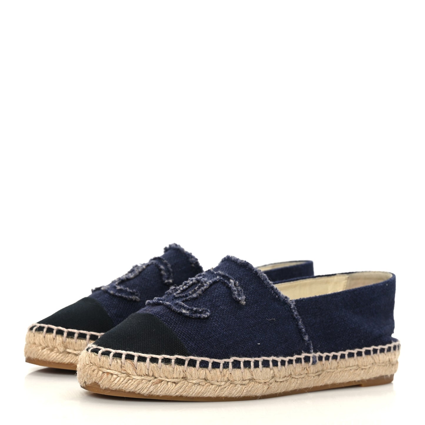 Denim Toile Embossed CC Espadrilles 36 Navy Black