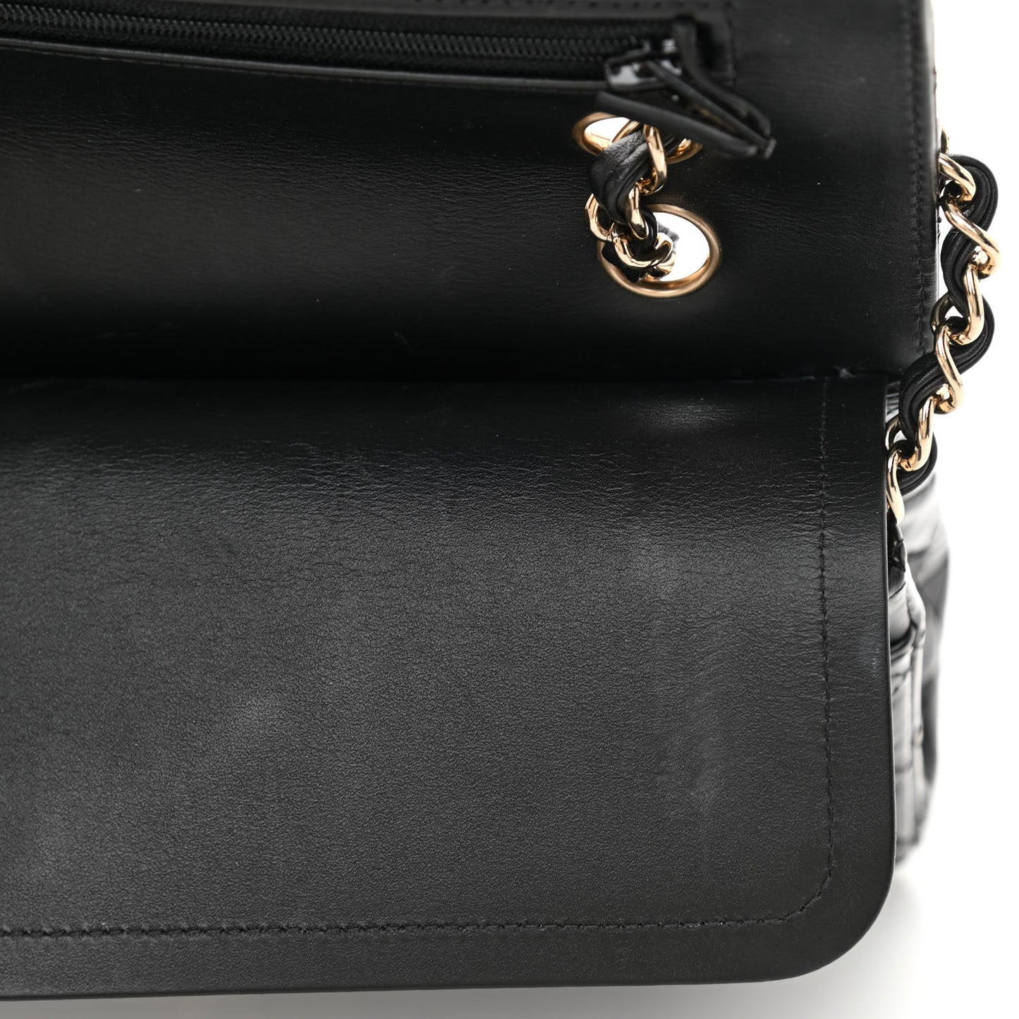 Patent Quilted Medium Double Flap Black