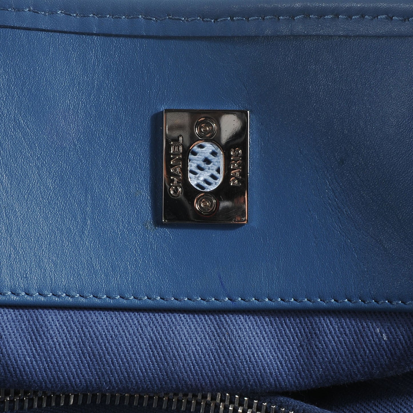 Calfskin Perforated Up In The Air Tote Dark Blue