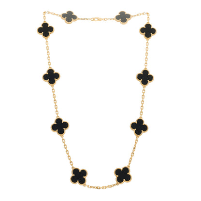 Van Cleef & Arpels 18K Yellow Gold Black Onyx 10 Motifs Vintage Alhambra Necklace 3 of 5