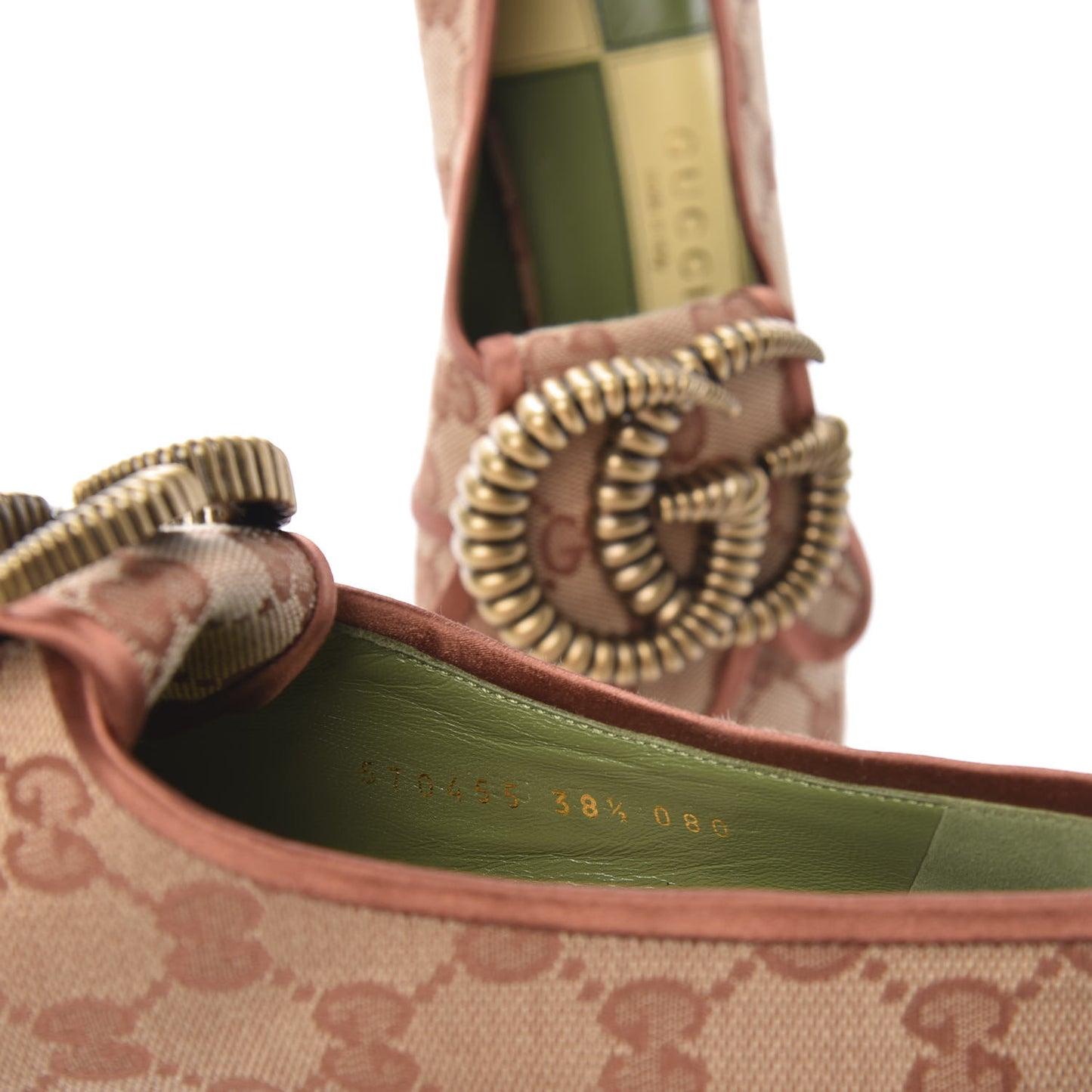 Monogram Satin Torchon Double G Pumps 38.5 Beige Ruggine Copper