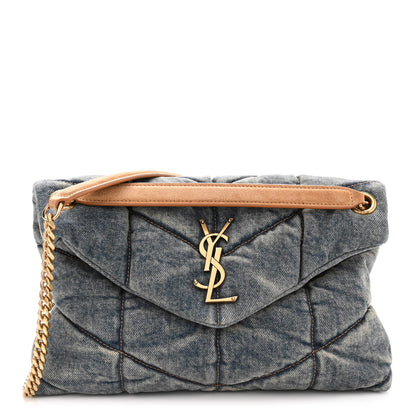 Saint Laurent Denim Quilted Small Loulou Puffer Monogram Chain Satchel Blue Cinnamon 1 of 10