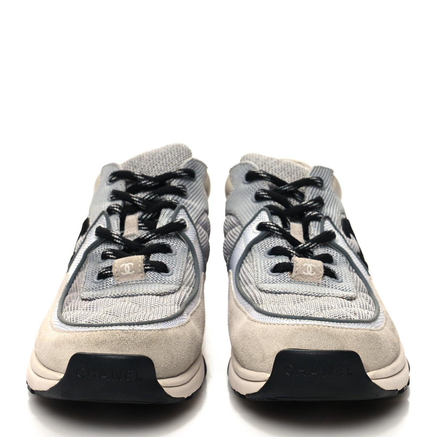Mesh Suede Calfskin Grained Calfskin Womens CC Sneakers 38 Beige Grey Black