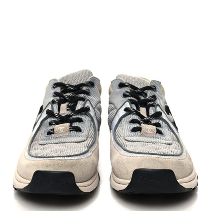 Chanel Mesh Suede Calfskin Grained Calfskin Womens CC Sneakers 38 Beige Grey Black 2 of 9