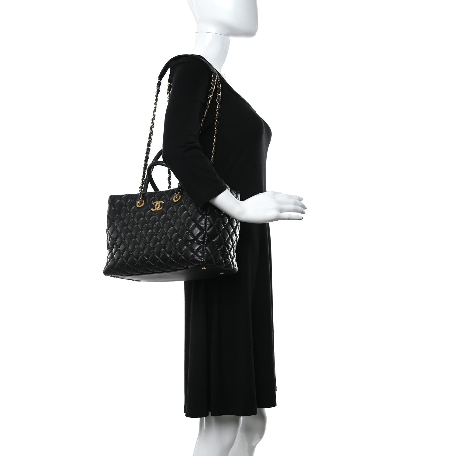 Chanel Aged Calfskin Quilted Coco Handle Shopping Tote Black 2 of 9