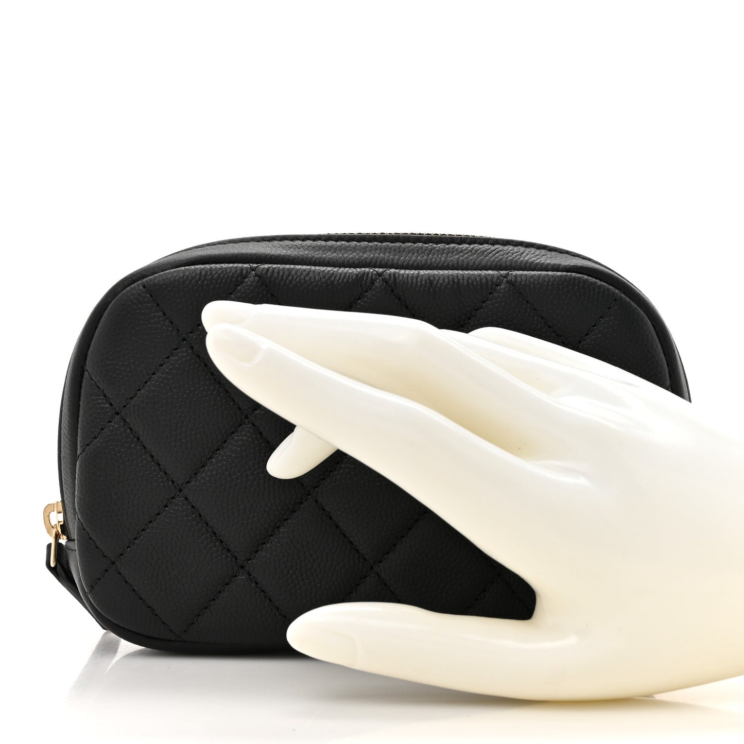 Caviar Quilted Small Curvy Pouch Cosmetic Case Black