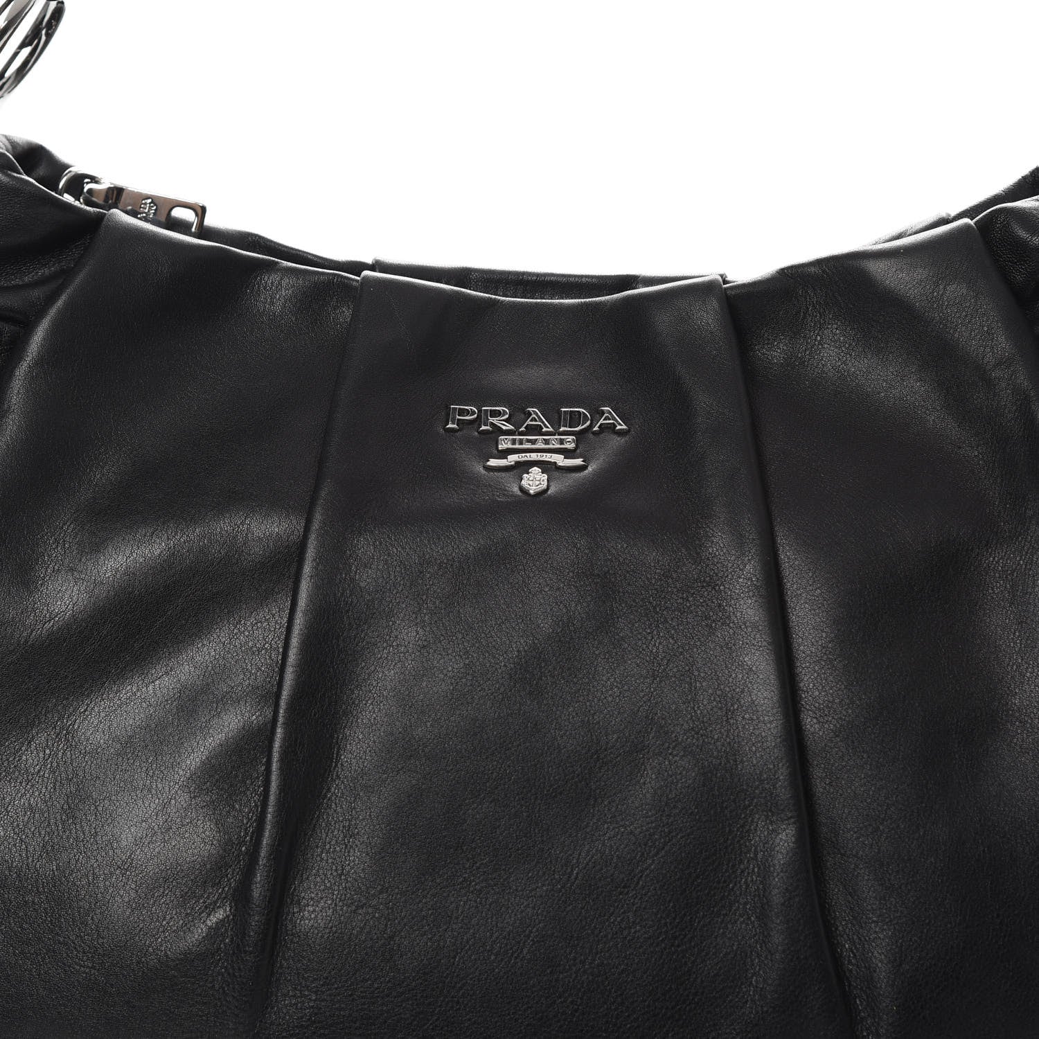 Prada Soft Calfskin Pleated Hobo Black 9 of 14
