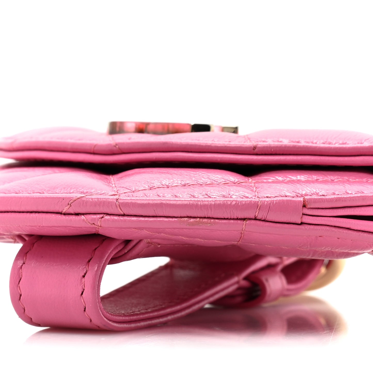 Shiny Crumpled Lambskin Flap Coin Purse Bracelet Pink