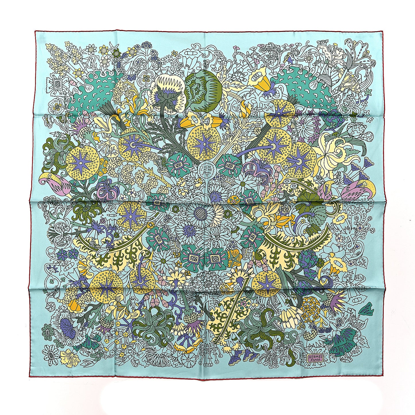 Silk Cache Cache Fleuri Scarf 90 Vert Pale Jaune
