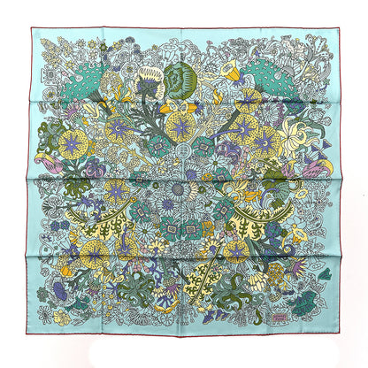 Hermes Silk Cache Cache Fleuri Scarf 90 Vert Pale Jaune 1 of 6
