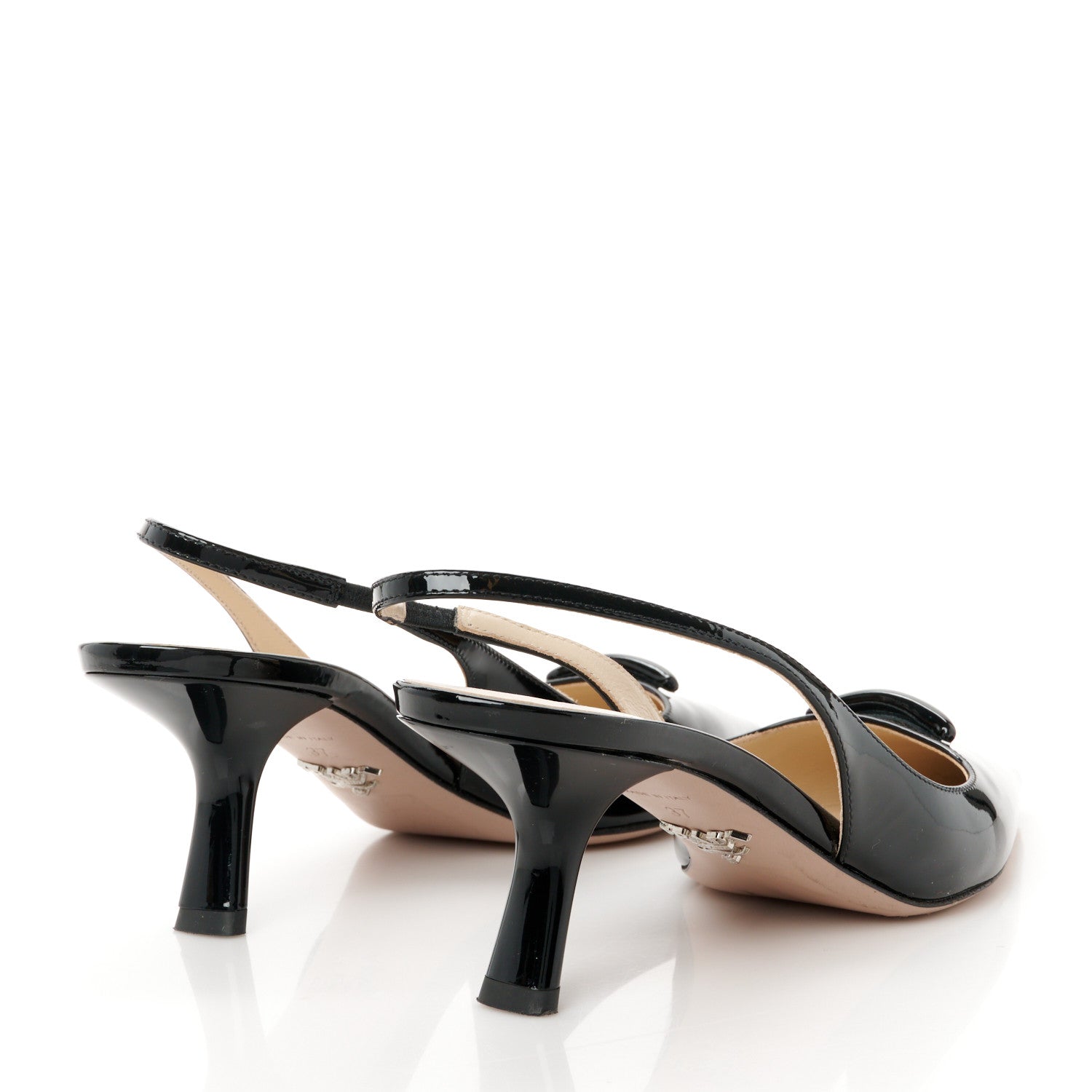Prada Patent Logo Slingback Pumps 37 Black 4 of 7