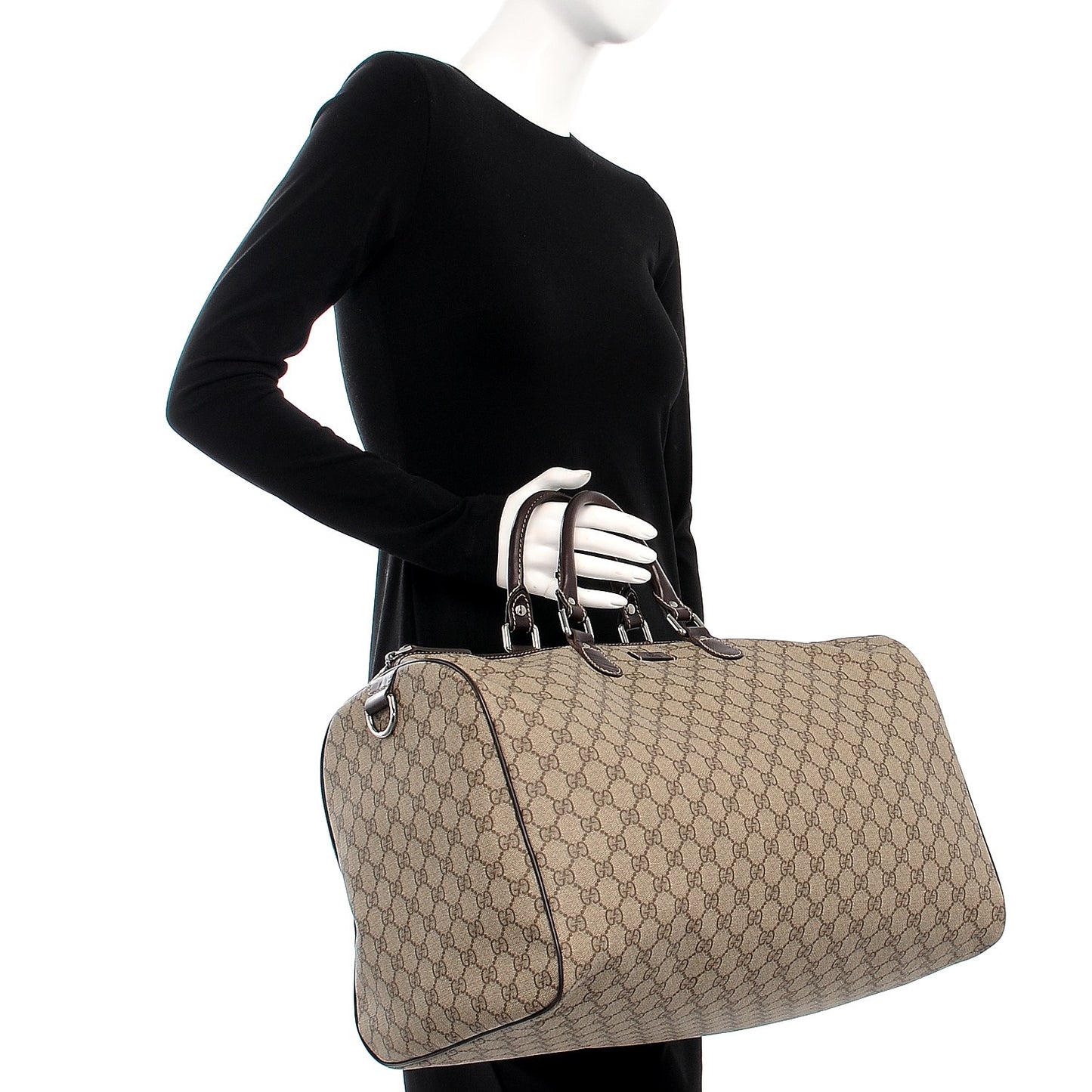 GG Plus Monogram Large Duffle Bag Dark Brown