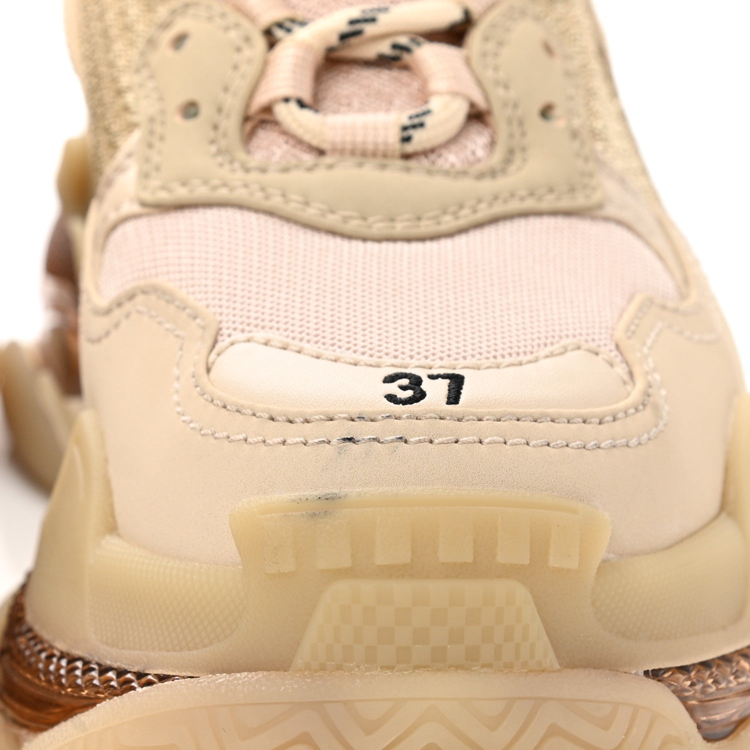 Balenciaga Fabric Mesh Clear Sole Womens Triple S Sneakers 37 Beige 9 of 10