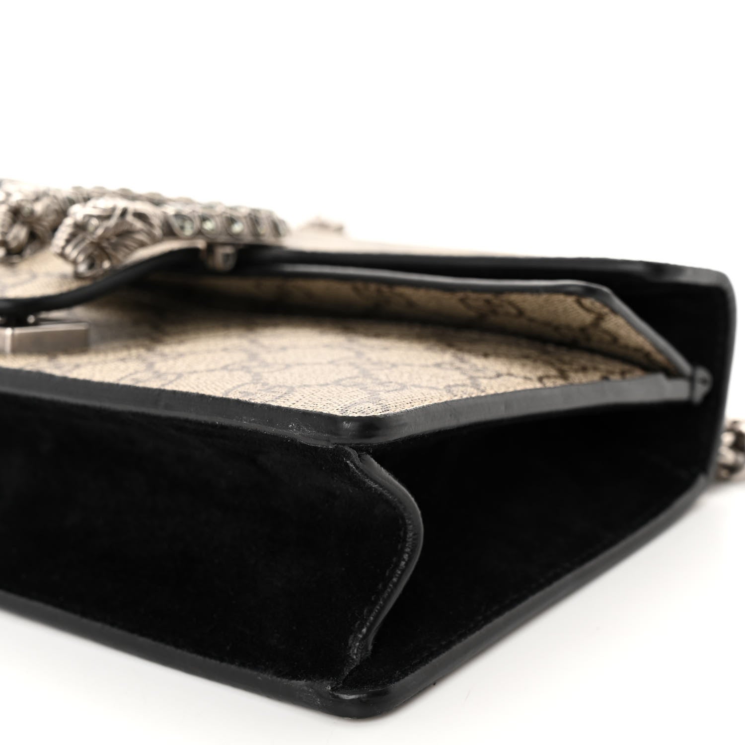Gucci GG Supreme Monogram Suede Crystal Small Dionysus Shoulder Bag Beige Ebony Black 9 of 11