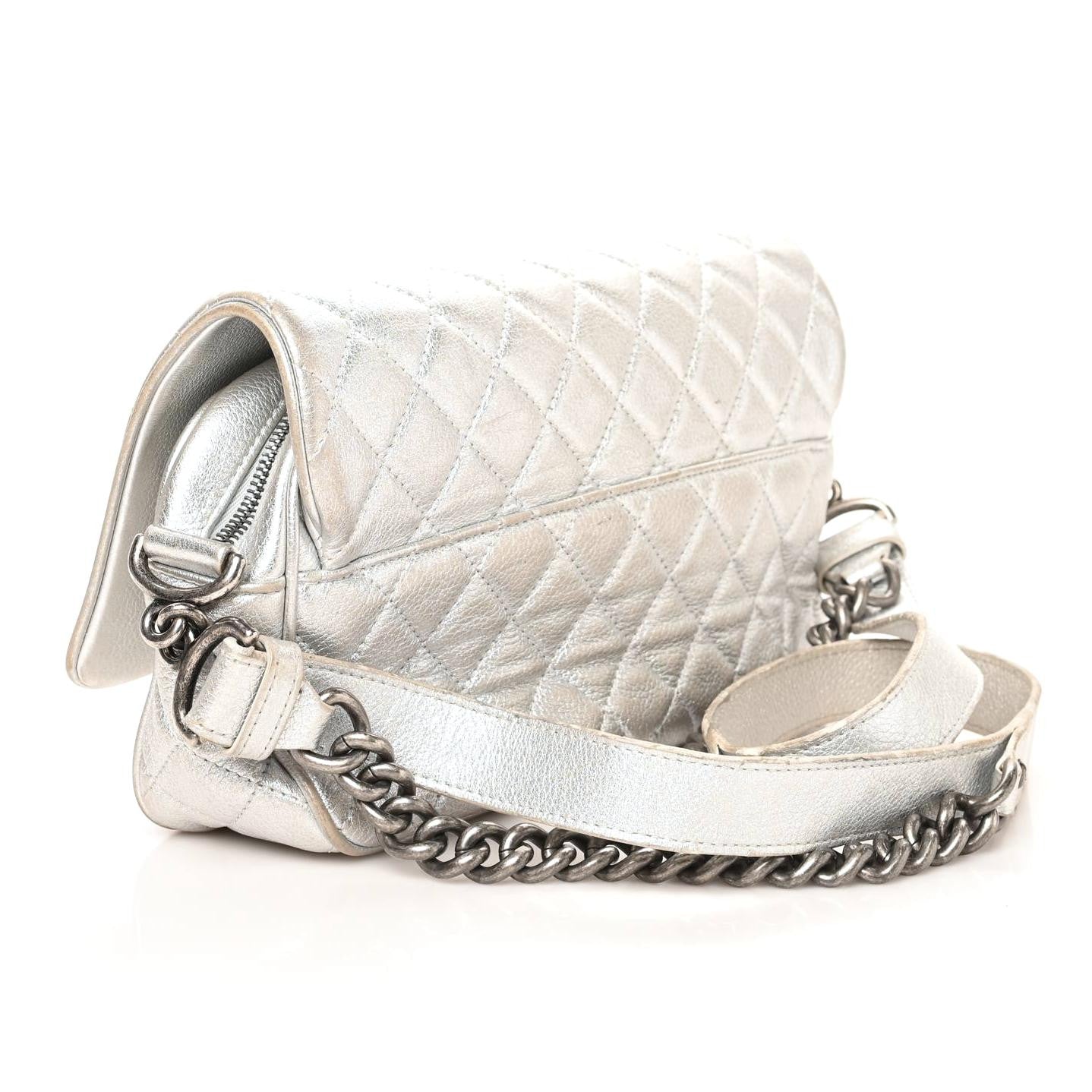 Chanel Metallic Grained Calfskin Quilted Small Casual Rock Flap Silver 3 of 12